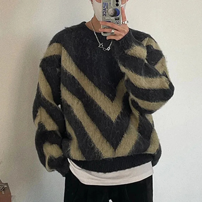 Wiaofellas  -  guys clothing styles Autumn Clothing Men's Luxury Printed Knitted Pullover Sweater Long Sleeve O Neck Korean Popular Retro Fashion Leisure Knitwear