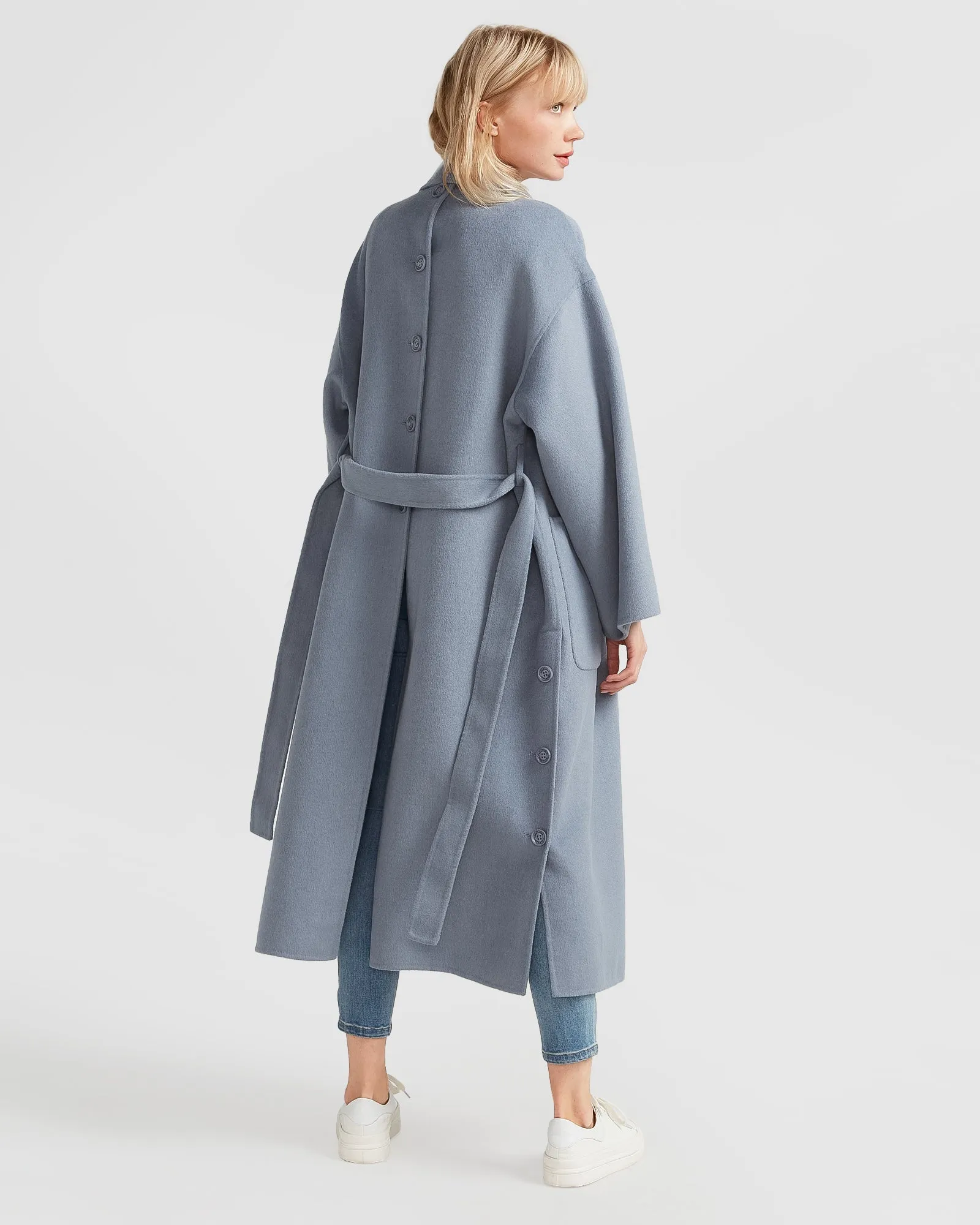 Wide Awake Split Hem Overcoat - Denim Blue