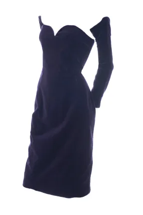 William Travilla purple velvet vintage designer dress with detached sleeves