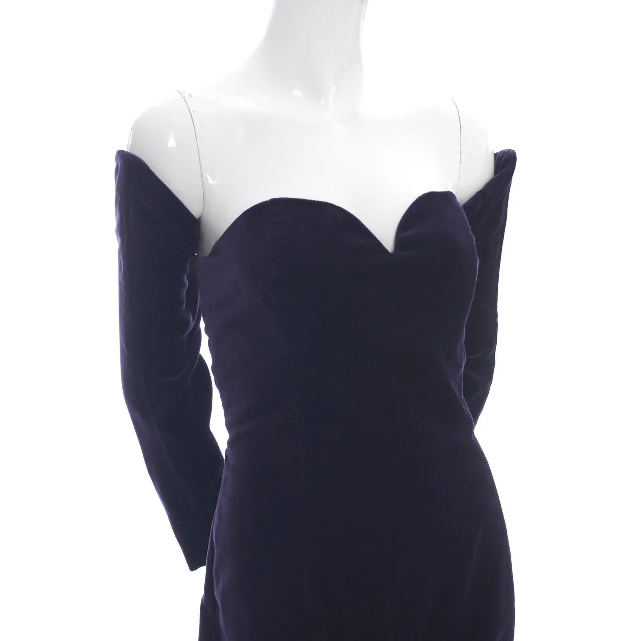 William Travilla purple velvet vintage designer dress with detached sleeves