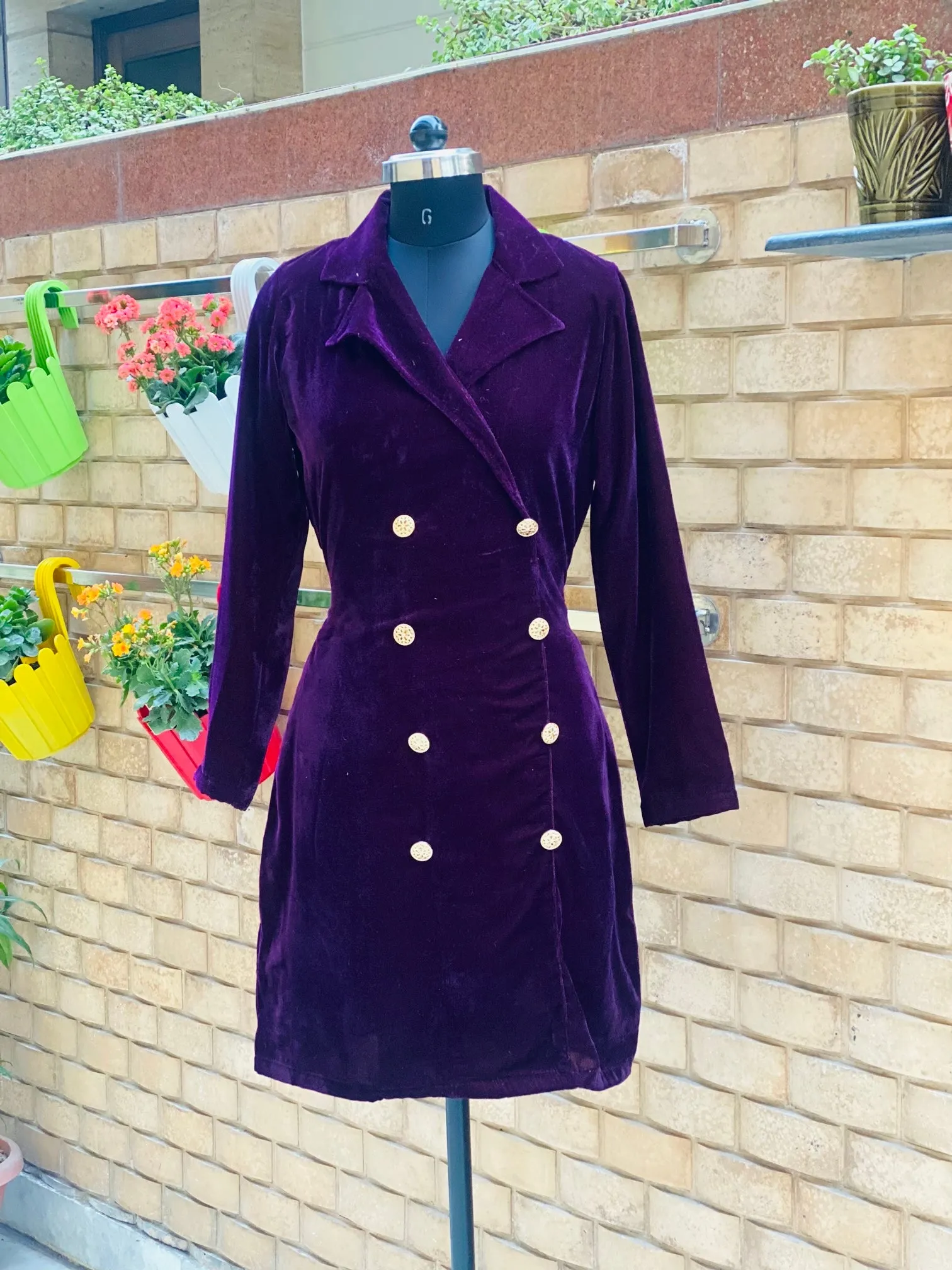 Wine Velvet Coat Dress