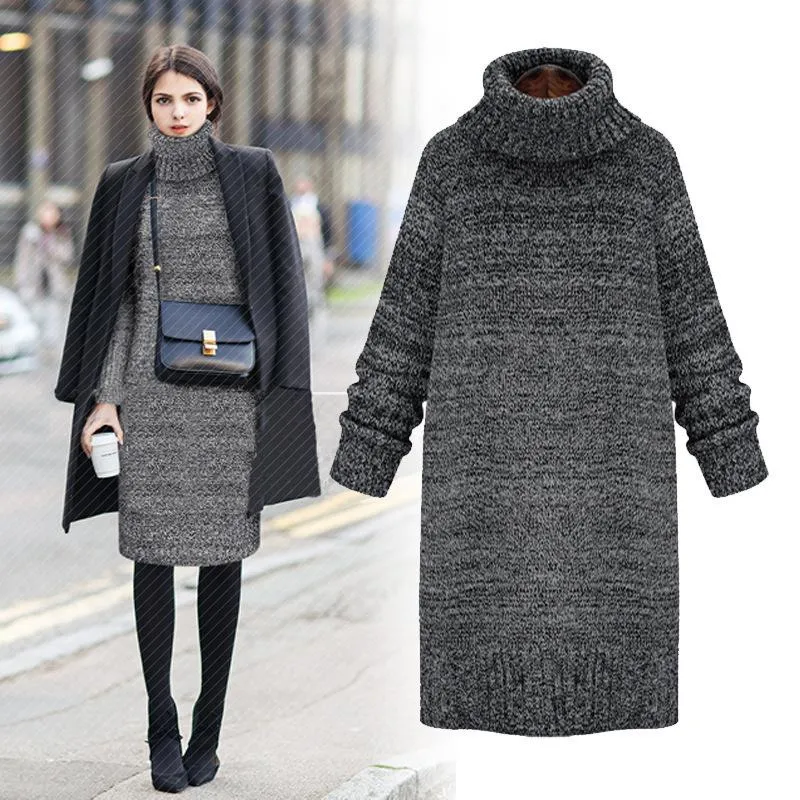 Women High Neck Knitted Long Sweaters