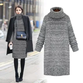 Women High Neck Knitted Long Sweaters