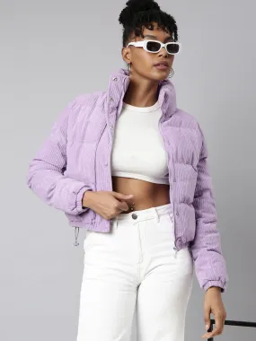 Women Solid Lavender Puffer Jacket