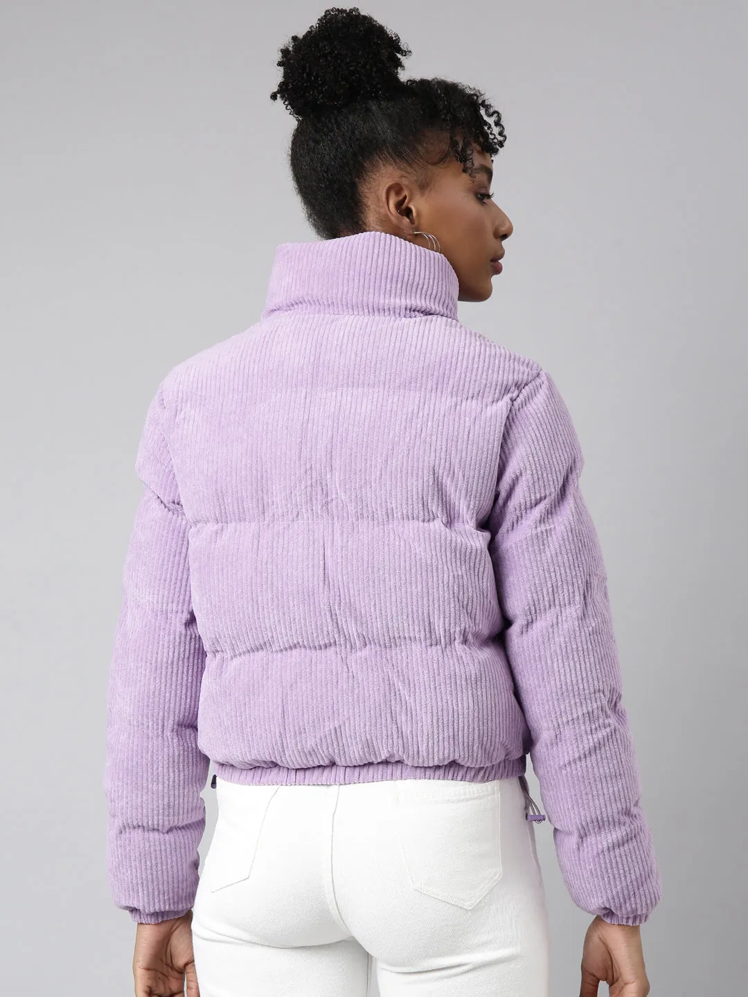 Women Solid Lavender Puffer Jacket