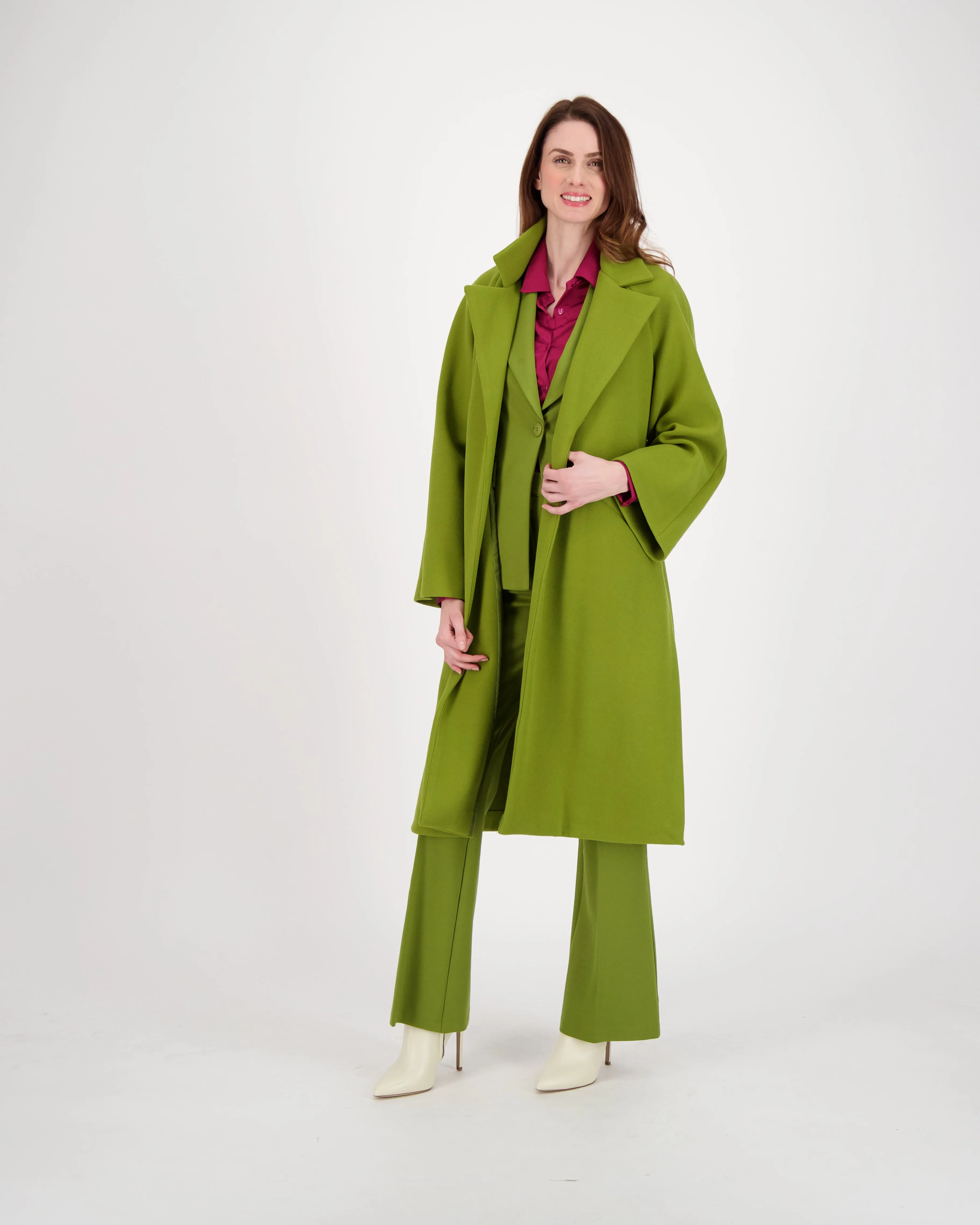 Wool Blend Coat With Notched Lapel Collar