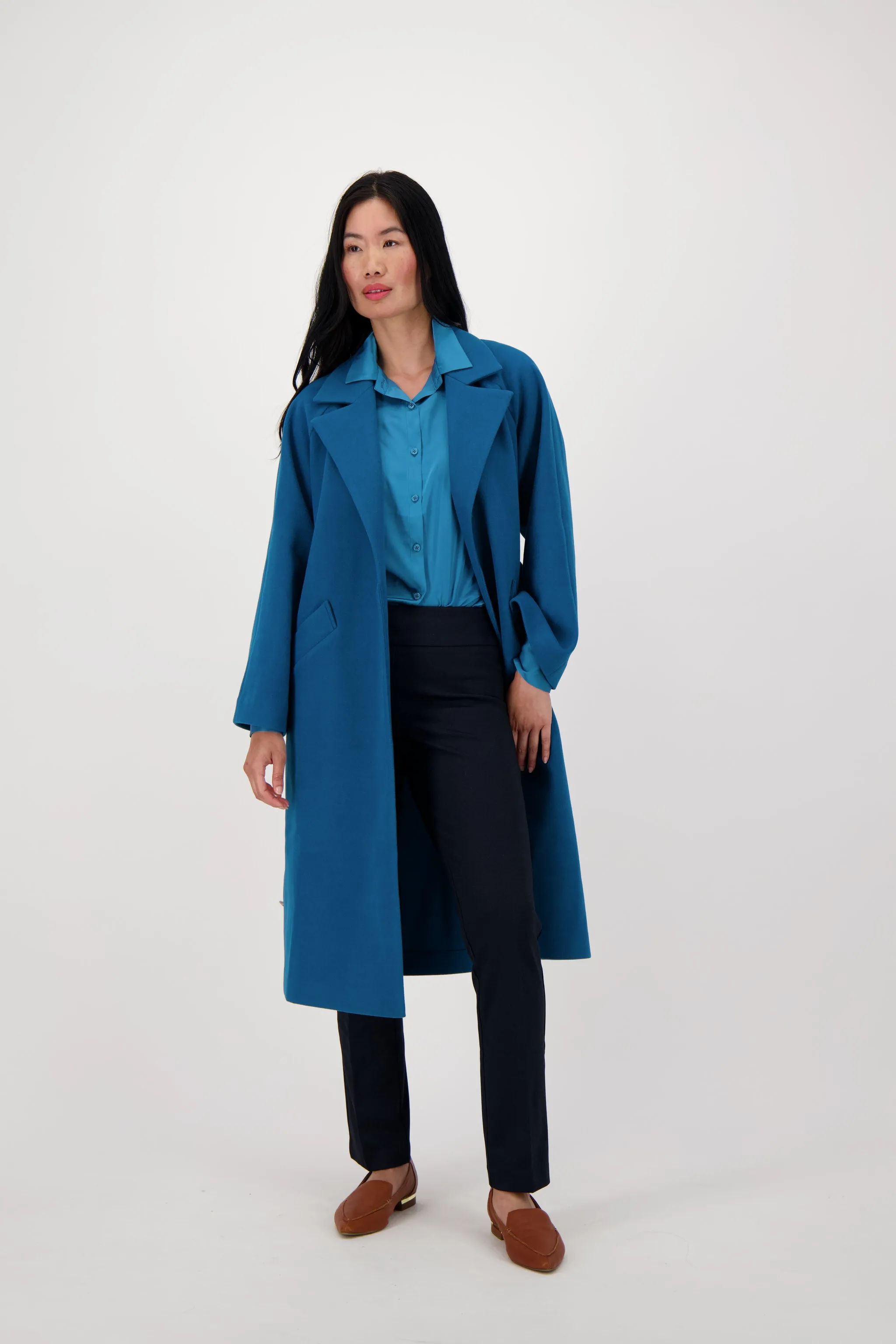 Wool Blend Coat With Notched Lapel Collar