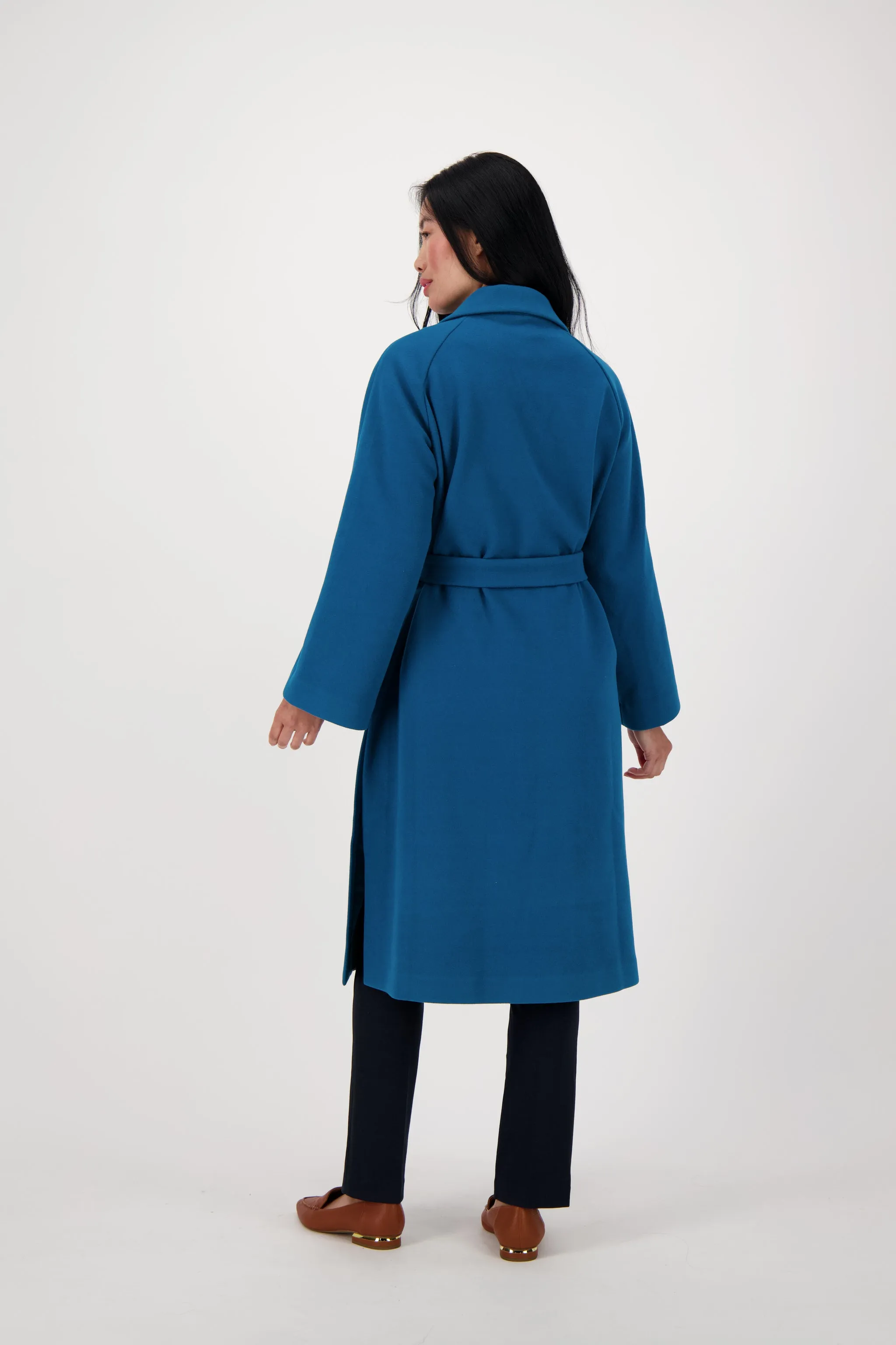 Wool Blend Coat With Notched Lapel Collar