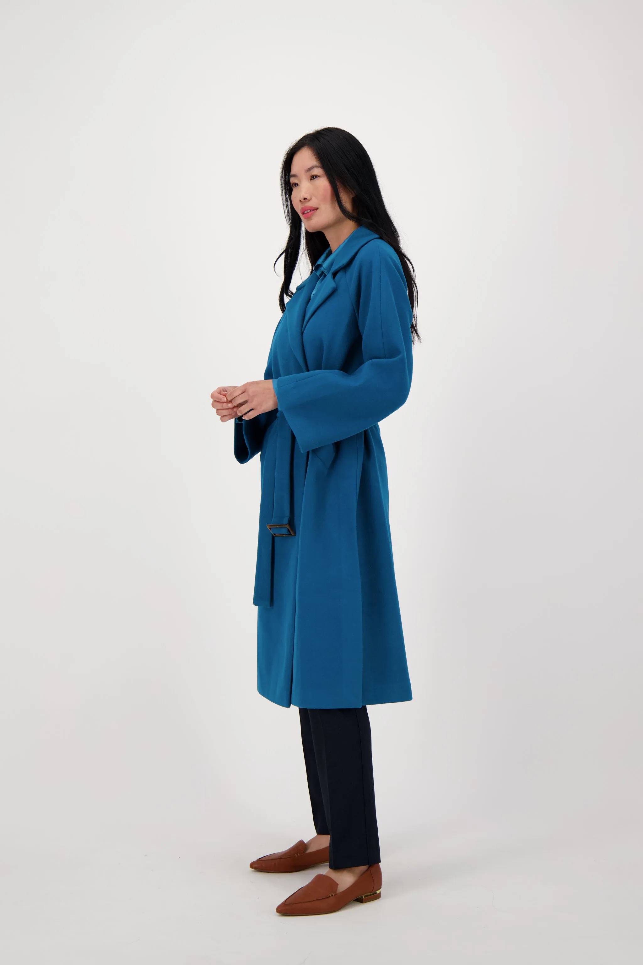 Wool Blend Coat With Notched Lapel Collar