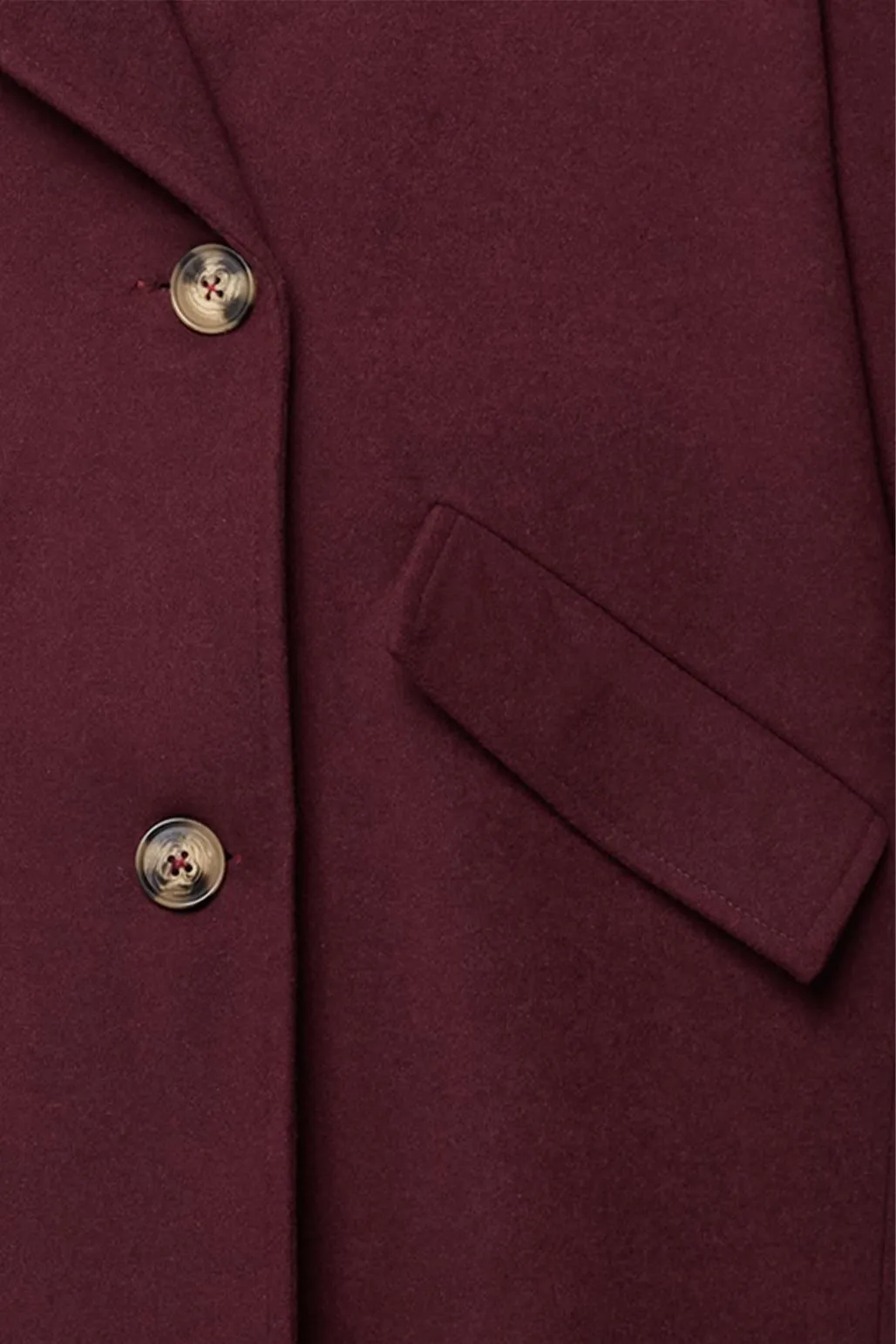 Wool Blend Long Coat Burgundy