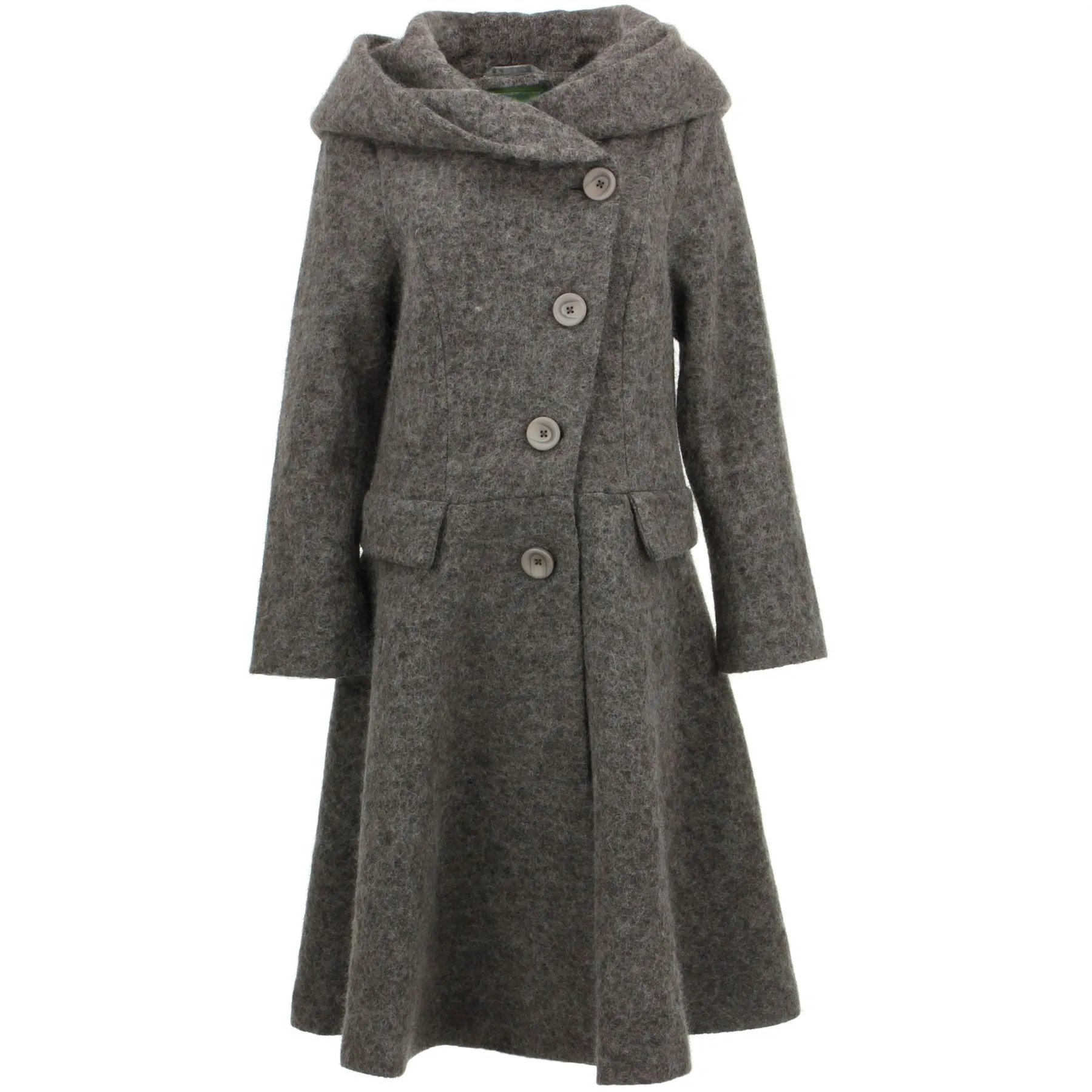 Wool Blend Woven Coat with an Oversized Collar Hood - Brown