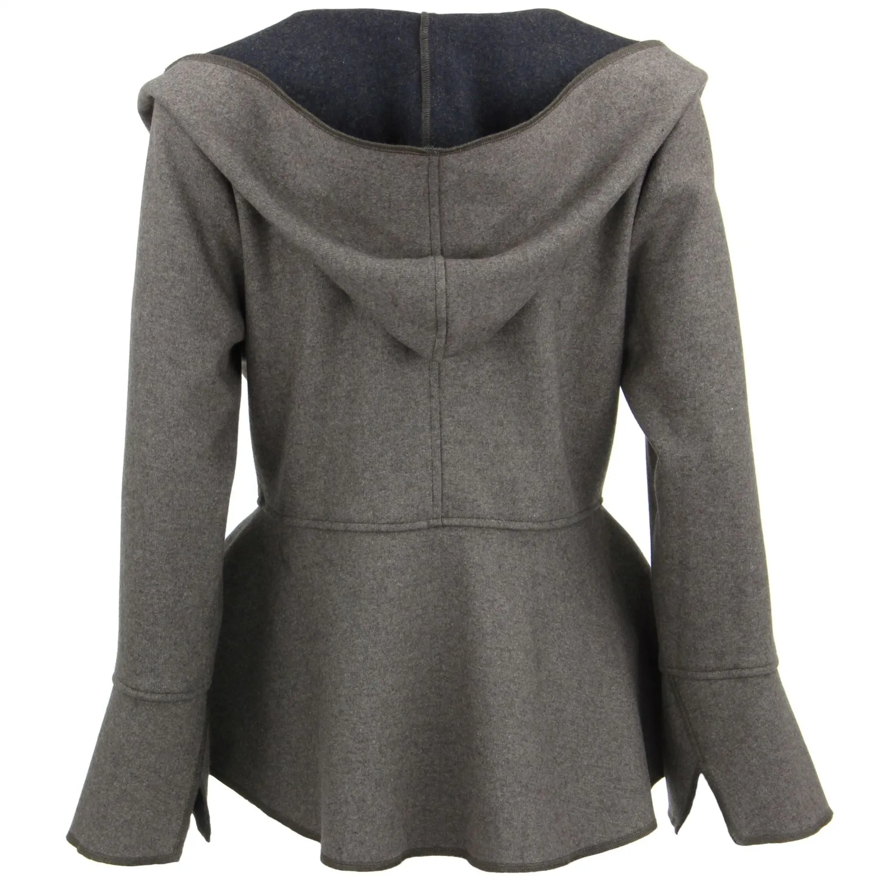 Wool Blend Woven Peplum Coat with an Oversized Collar Hood - Stone