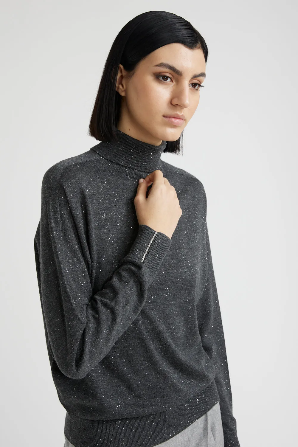 Wool, viscose and lurex high neck sweater