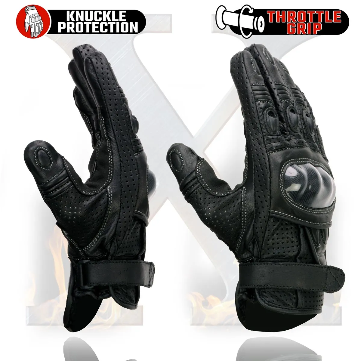 Xelement XG298 Men's Black 'Knuckle Protect' Leather Protective Racing Gloves