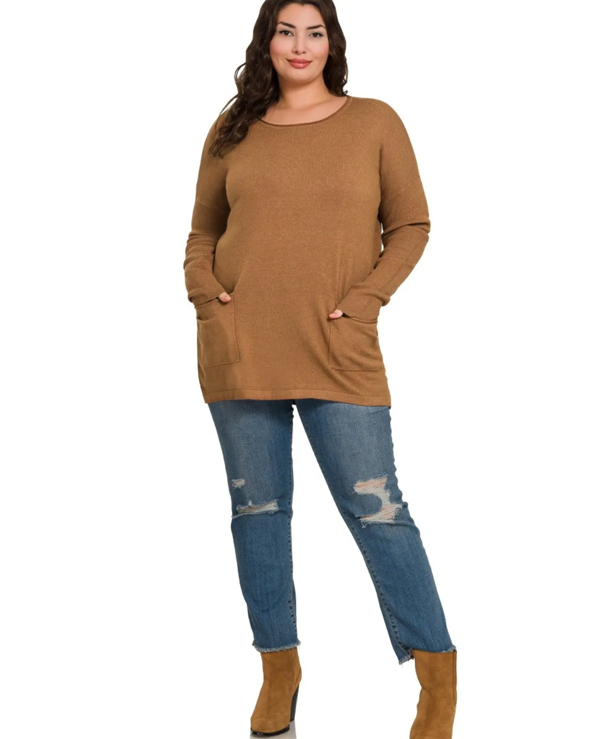 Zeanna Plus Front Pocket Sweater (More colors available) - Tw-2270X